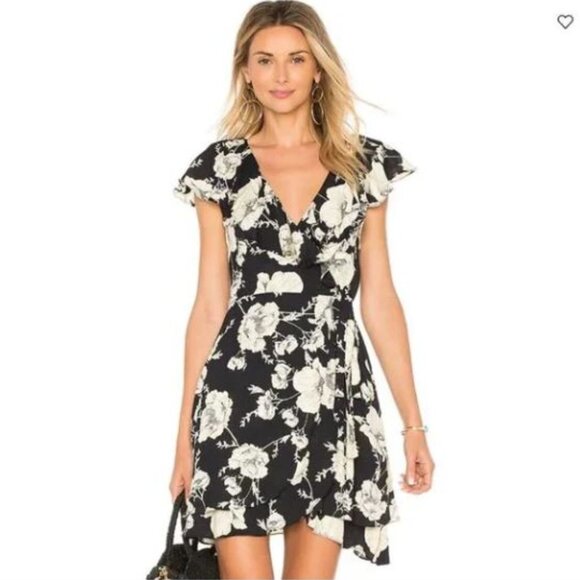 Free People | Floral French Quarter Wrap Flirty Ruffle Mini Dress Boho Cottage S - Picture 8 of 8